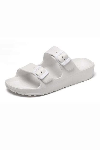 White Double Buckled Straps Casual Plastic Slippers